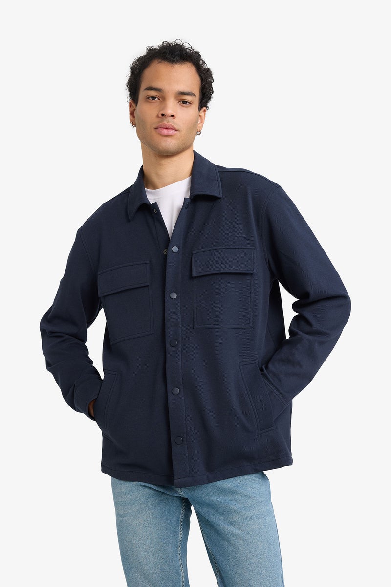 DeFacto Blue Man Regular Fit Long Sleeve Overshirt Casual - Image 3
